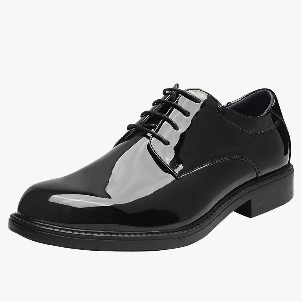 Sleek Black Patent Leather Derbys